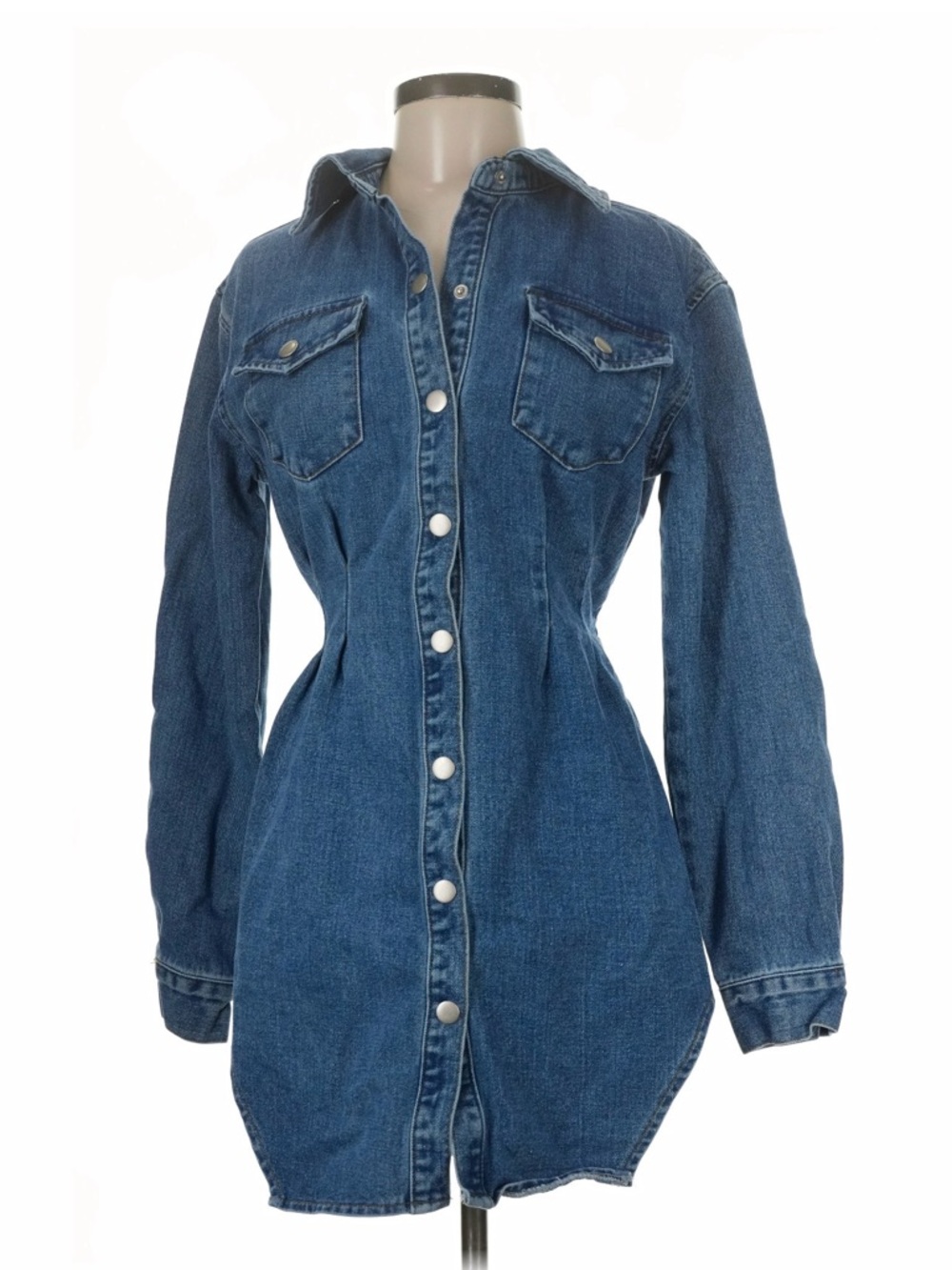 Pretty little thing -Fitted Dark Blue Denim Button-Up Dress- size 6